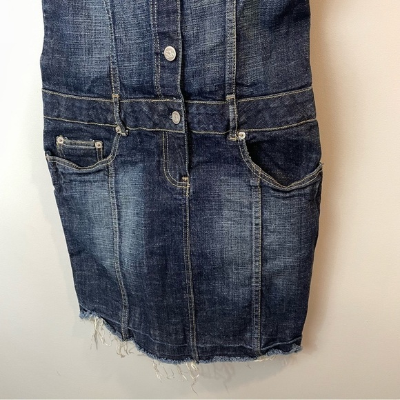 SB Jeans Y2K Denim Mini Dress Sz XS Blue Sweetheart Neckline Overalls Barbie 90s - Picture 4 of 10